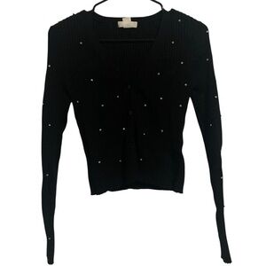 H&M Black Ribbed Knit Studded Cardigan Sweater Womens Size M